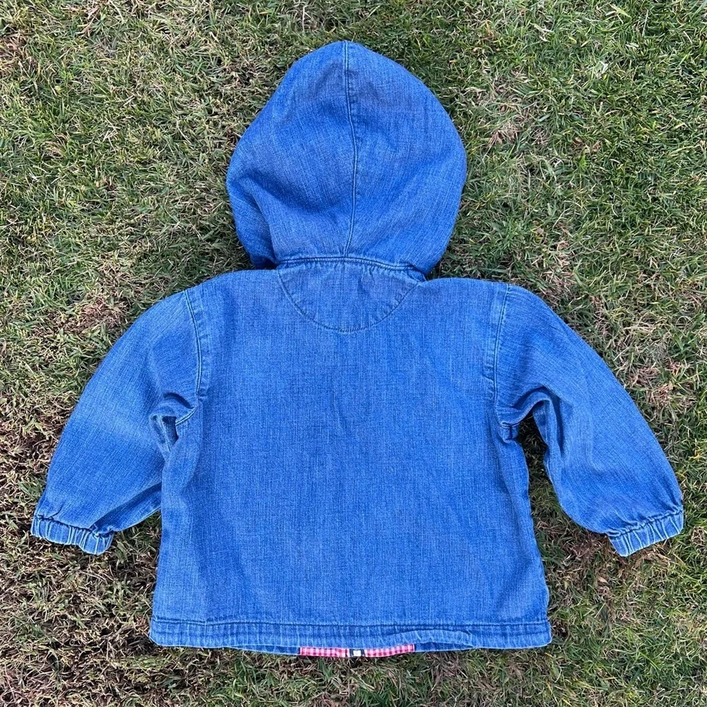 Miki House Baby Bear Pocket Denim Jacket Red Gingham Lightweight Japan 2T GUC